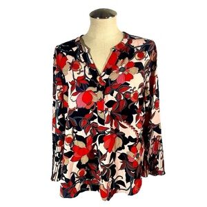 Zac & Rachel V-Neck Button Tunic Blouse Floral Size Large